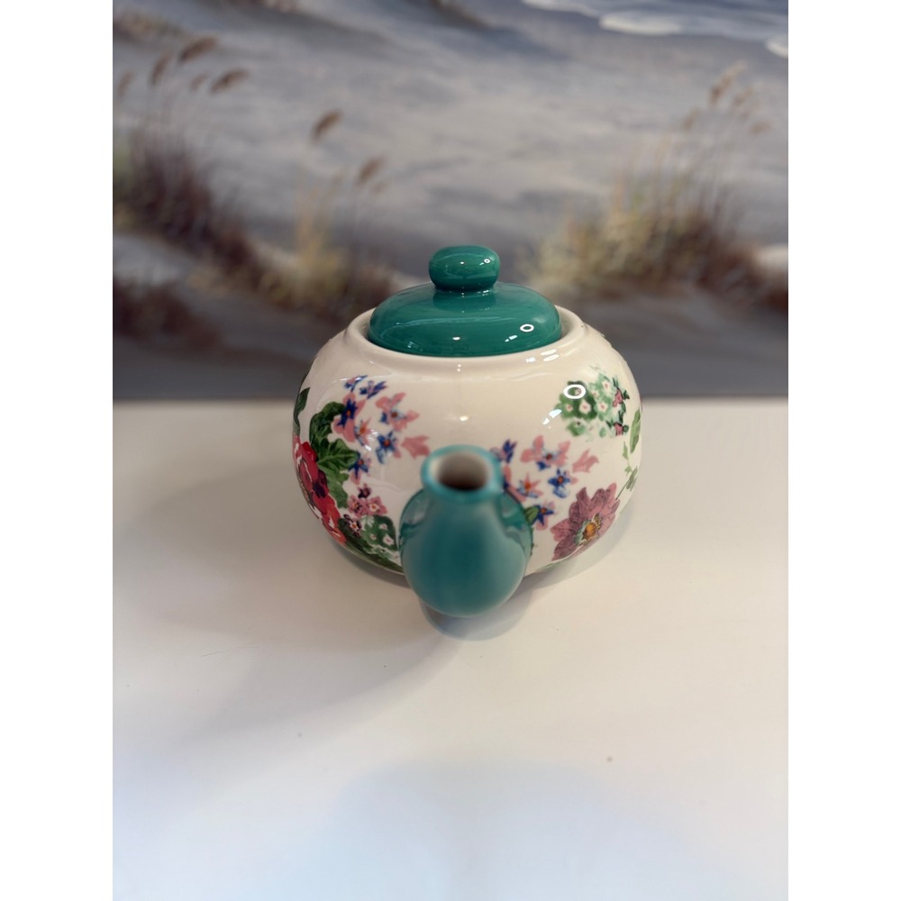 The Pioneer Woman Floral Ceramic Teapot Teal White Red Stoneware Tea Pot - Picture 2 of 8